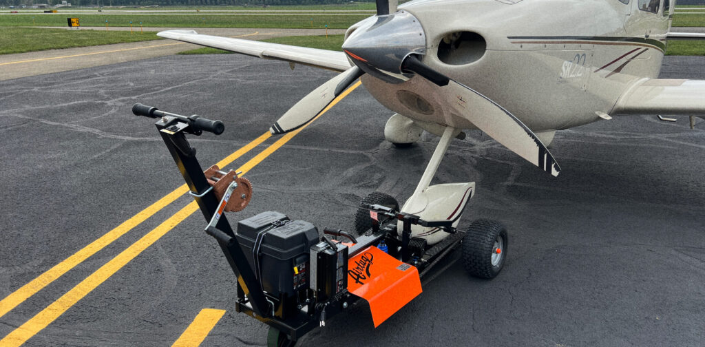 overhead view of airtug attached to a plane