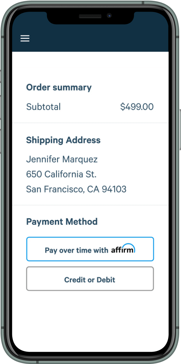 screenshot of adding affirm at checkout