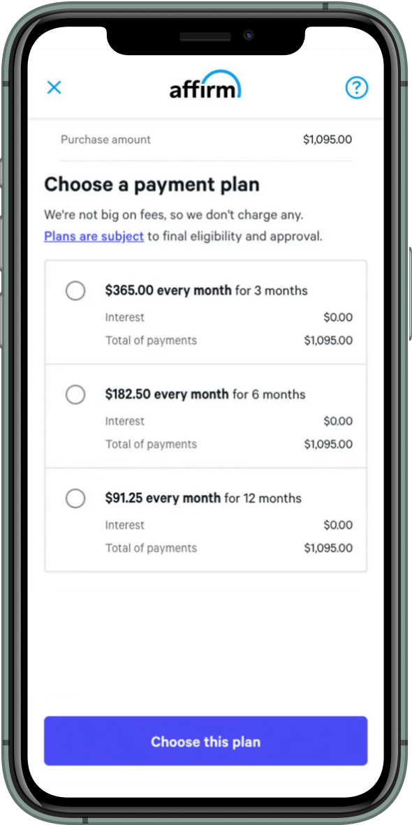 screenshot of payment plans